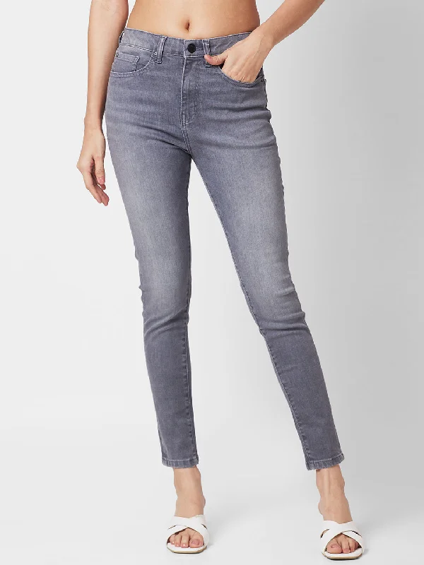 Spykar Women Slim Fit High-Rise Heavy Fade Stretchable Jeans Elegant Raw Hem Jeans