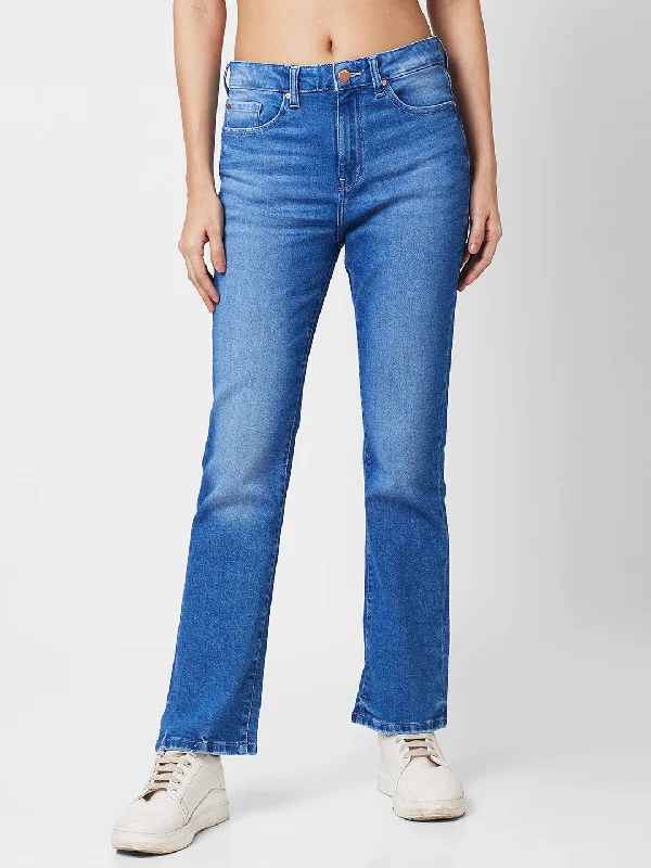Spykar Women Bootcut Heavy Fade Stretchable Jeans Trendy Wide-Leg High-Waist Denim