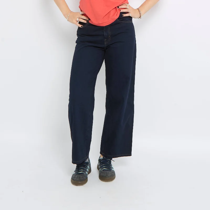 Wide Leg Contrast Stitch Jeans - UK 8 Stylish High-Waisted Denim