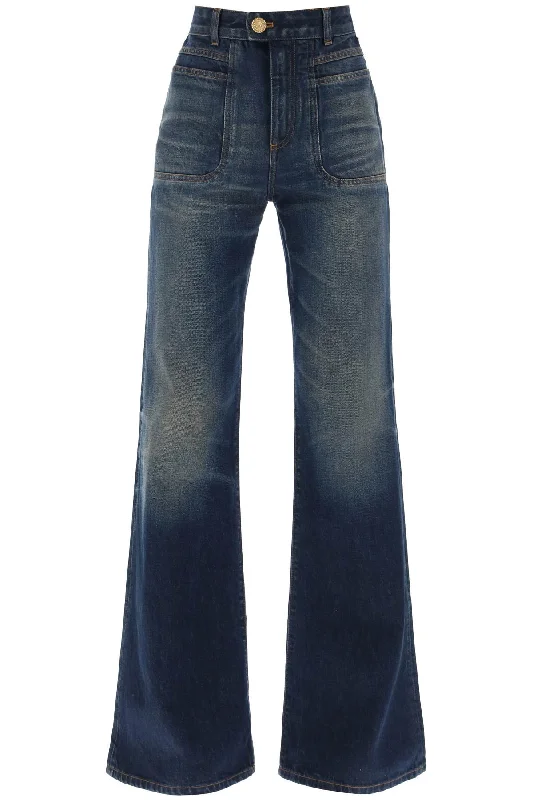 BALMAIN wide leg jeans with dark wash Classic Blue Denim Jeans