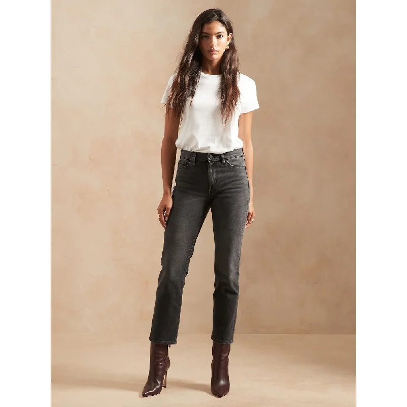 BR High Rise Charcoal Straight Jeans Fashionable Straight Cut Jeans