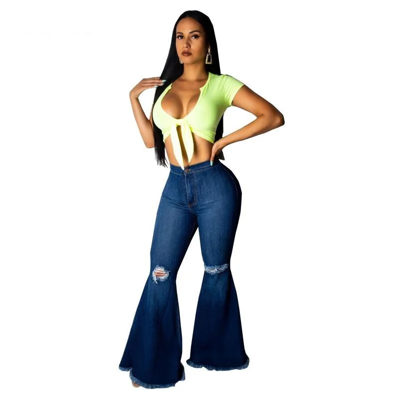 Women Retro Ripped Jeans Fashionable Button-Front Jeans
