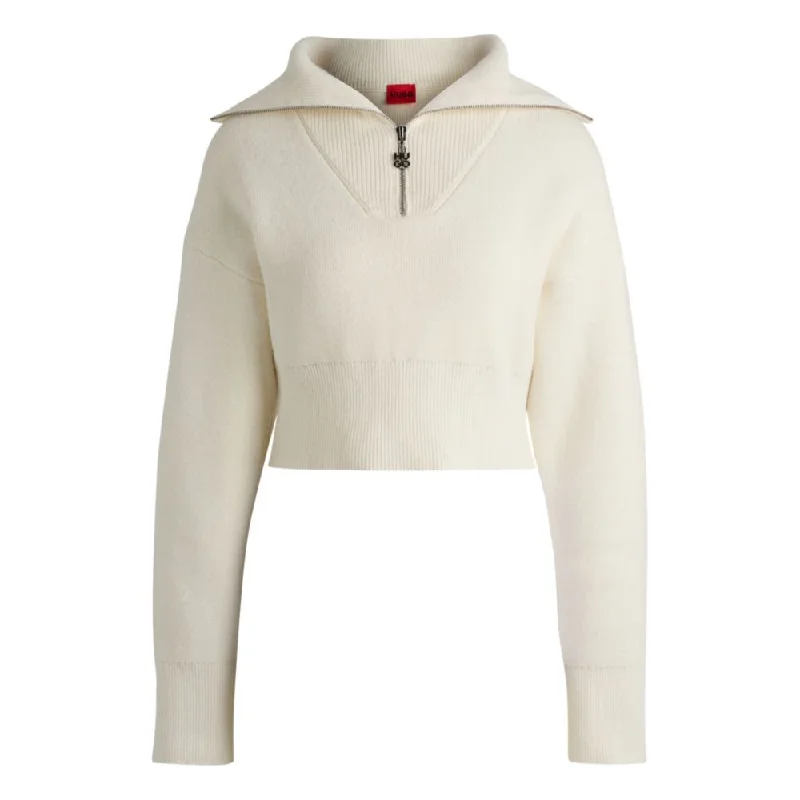 Cropped sweater with stacked-logo zip puller Mesh Blend Leather Blend Suede Blend