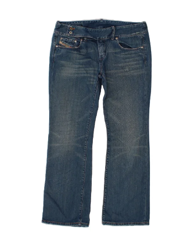 DIESEL Womens Bootcut Jeans W32 L30 Blue Cotton Fashionable Frayed Hem Denim