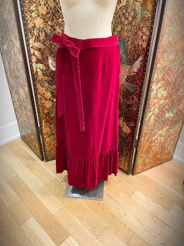 1970s Saks Fifth Avenue Red Velvet Maxi Skirt denim skirt casual