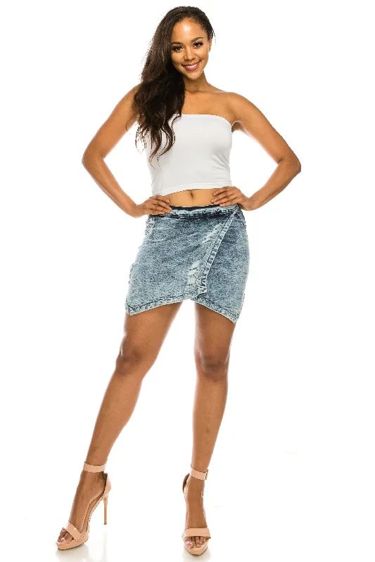 5020 Asymmetrical Distressed Acid Washed Mini Skirt denim skirt casual