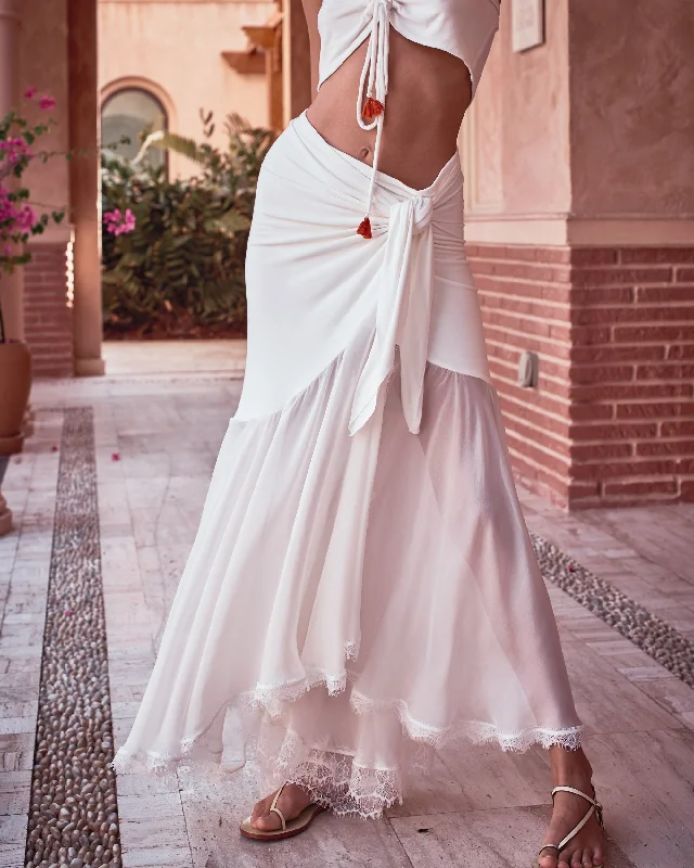 White Modal soft and chiffon Wrap skirt boho skirt vibe