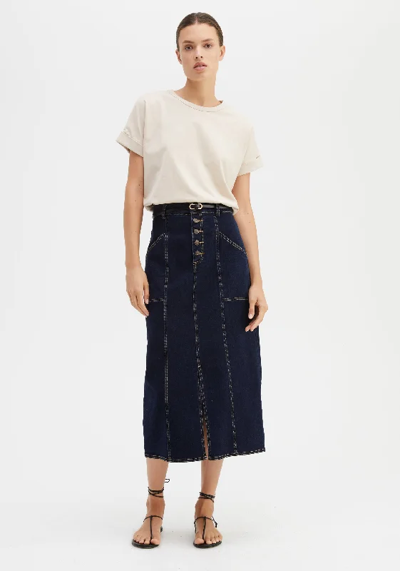 Alfie Denim Skirt_Indigo leather skirt bold