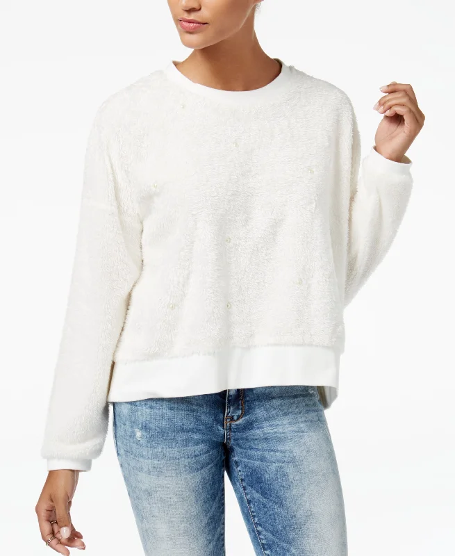American Rag Juniors Embellished Faux Fur Sweatshirt Hoodie with Zipper Versatile Modern