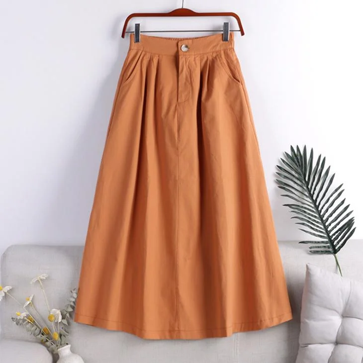 Autumn and Winter Solid Color High Waist Women's Skirt Literary Temperament Button Pocket A-line Skirt Mid-length Women's Skirt lace skirt romantic