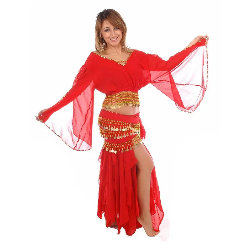Belly Dance Skirt, Top, & Hip Scarf Costume Set | ANDUSSENCE wool skirt sturdy