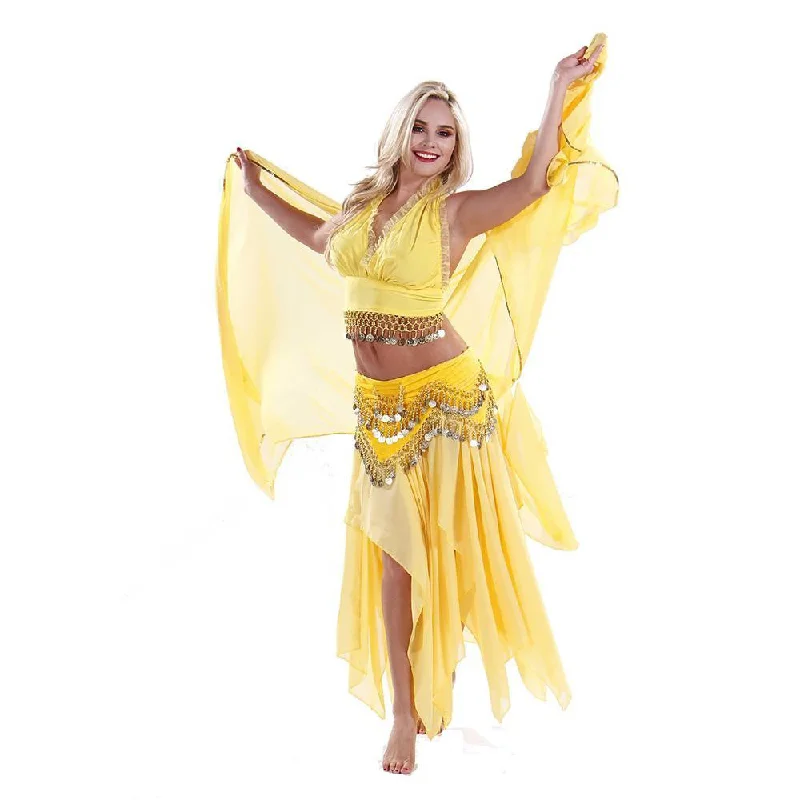 Belly Dance Skirt, Top, Veil, & Hip Scarf Costume Set | ELEGANCE chiffon skirt airy