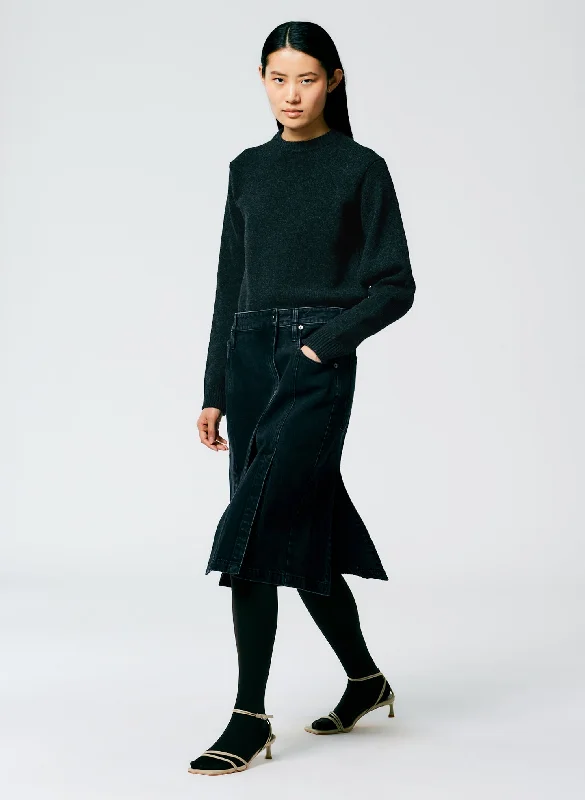 Black Denim Paneled Skirt silk skirt sleek