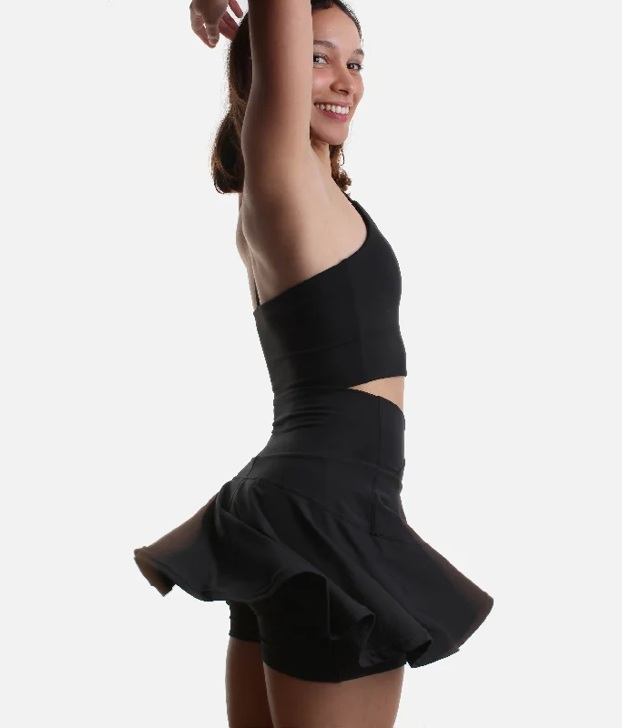 Black HOURGLASS Twirl Skort, Crisscross High-waisted Design leather skirt bold