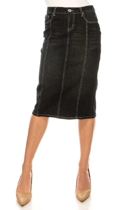 Black Wash Denim Skirt silk skirt lustrous