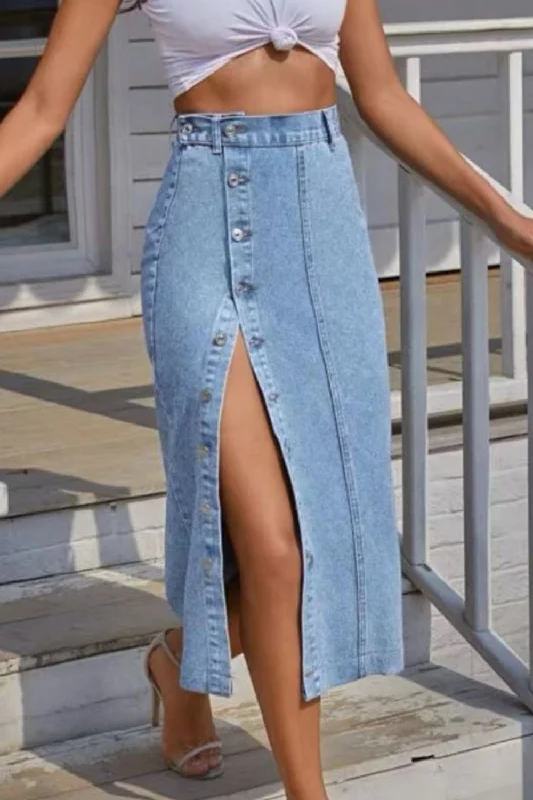 Button Fly Split Denim Skirt lightweight skirt design