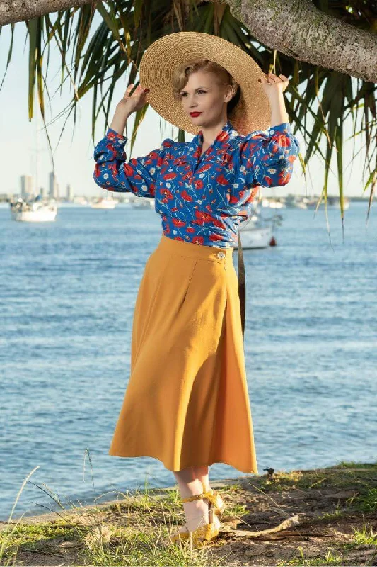 Classic 1940s Style A-Line Skirt in Mustard velvet skirt luxury