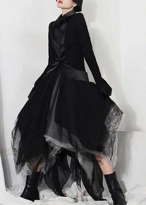 Classy Black Colorblock tulle asymmetrical design Skirt Summer lace skirt intricate