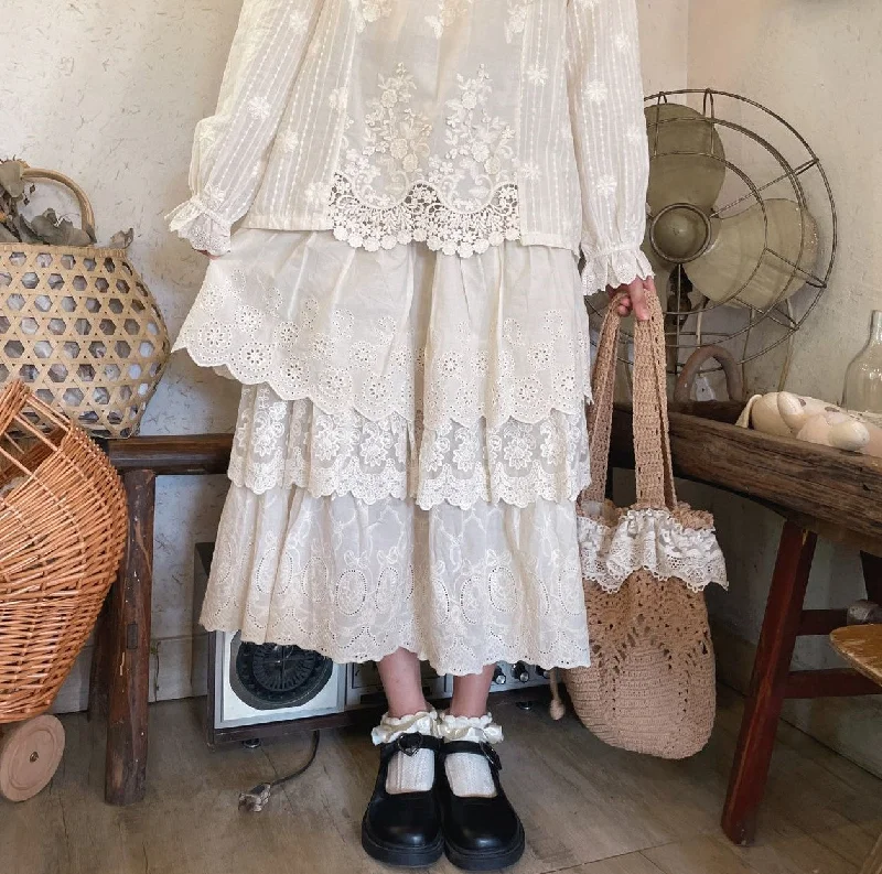 Cottagecore Embroidered Multi-layer Skirt breathable skirt fabric
