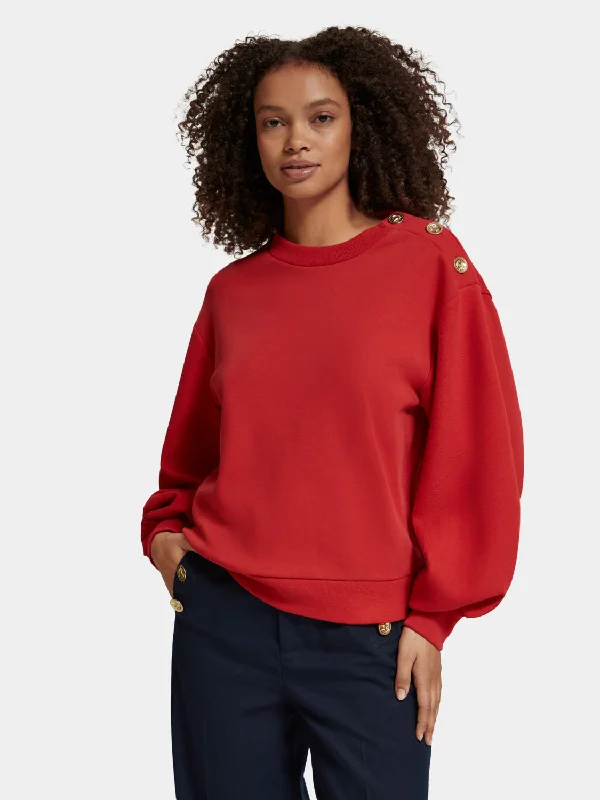Crewneck sweatshirt with button detail Hoodie with Ribbed Neckline Snug Warm