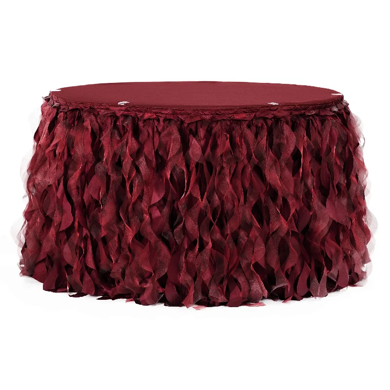 Curly Willow 17ft Table Skirt - Burgundy belted skirt waist