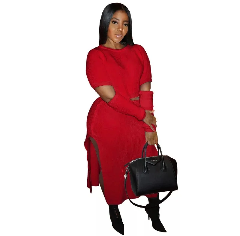 Cut Up Sweater Skirt Set chiffon skirt lightweight
