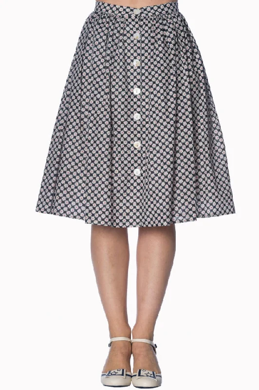 Navy Blue Floral Ditsy Daisy 50's Swing Skirt relaxed fit skirt