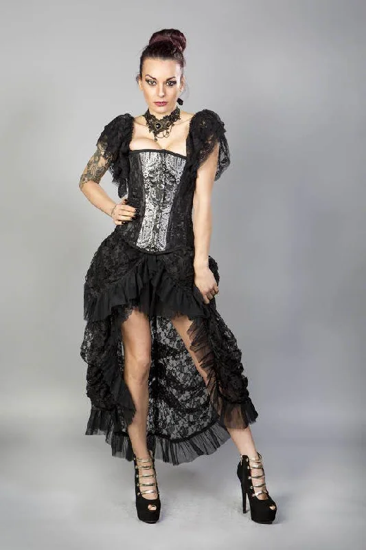 Elvira Long Victorian Goth Skirt In Black King And Black Lace Underlay corduroy skirt durable