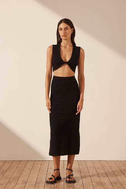 EVE FLARED MIDI SKIRT - BLACK wool skirt thick