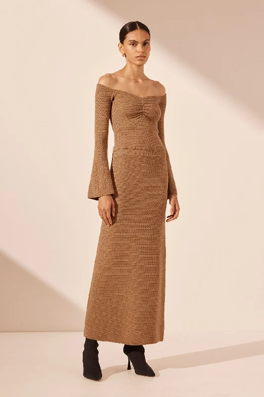 EVE MAXI SKIRT - WALNUT belted skirt waist