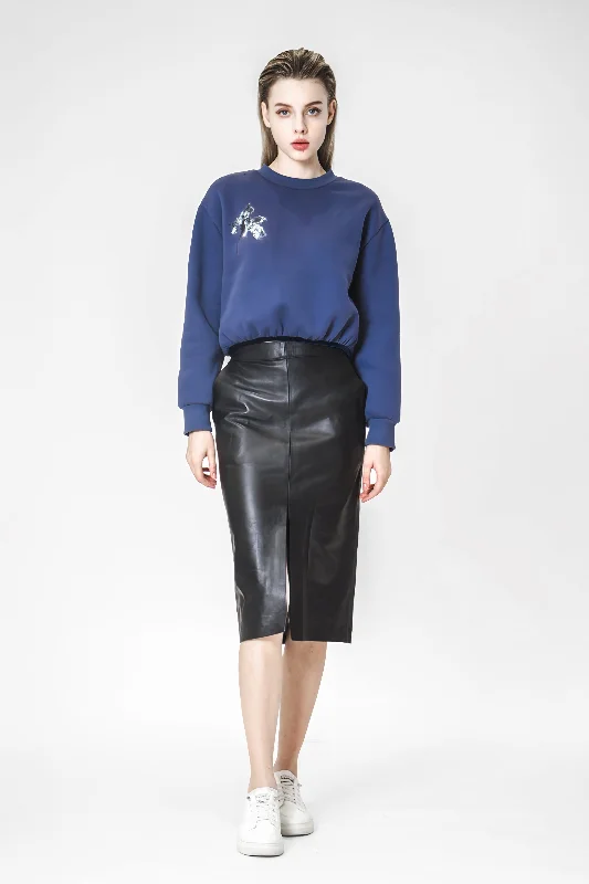 FASHION BLACK/CHESTNUT BROWN MID-LENGTH LEATHER PENCIL SKIRT velvet skirt rich