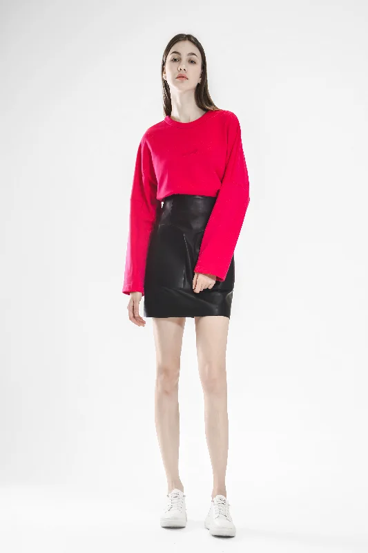 FASHION BLACK HIGH-WAISTED CROP LEATHER SKIRT velvet skirt luxury