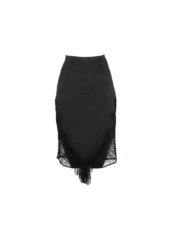 Leah fitted skirt with lace drape in black corduroy skirt cozy