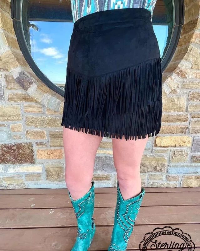 Fort Worth Fringe Skirt Black corduroy skirt textured