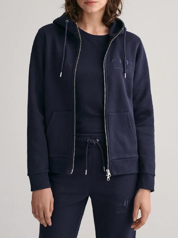 Gant Women Solid Hooded Full Sleeves Sweatshirt Hoodie with Hem Raw Edge Edgy Unfinished