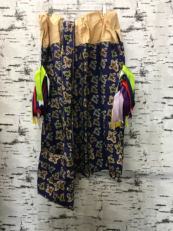 Handmade Blue Beaded Warrior Beige Trim w/ Bag Ribbon Skirt slim fit skirt