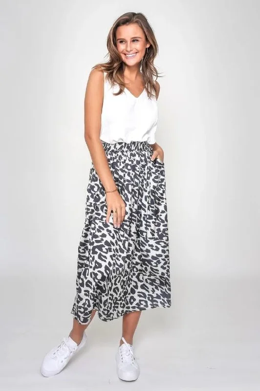 Leoni Liz Skirt Grey Cheetah belted skirt waist