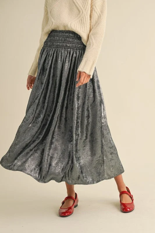 METALLIC FABRIC SMOCKING WAIST SKIRT cashmere skirt soft
