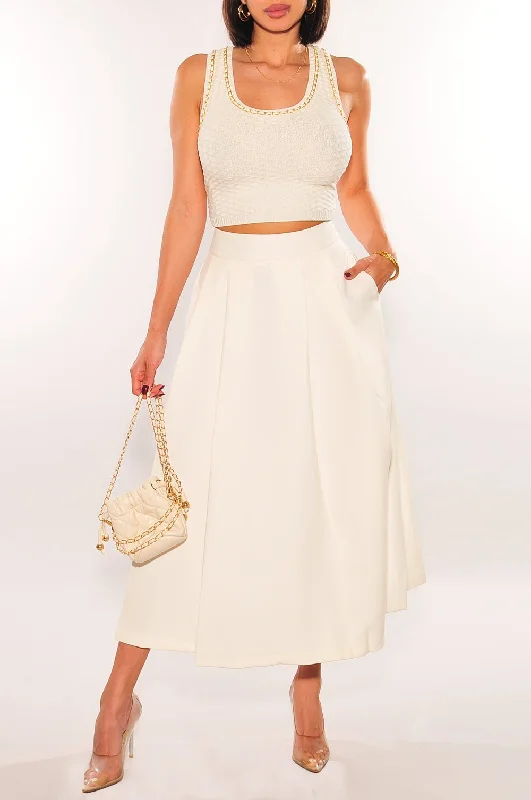 Off White High Waist Pleated Skirt wool skirt thick