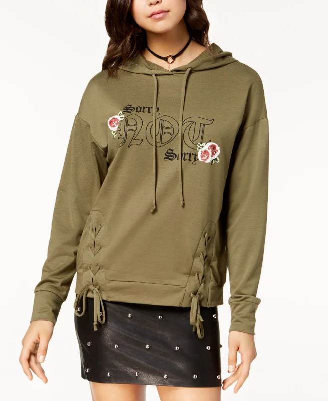 Pretty Rebellious Juniors Lace Up Graphic Hoodie Hoodie with Stripes Bold Sporty