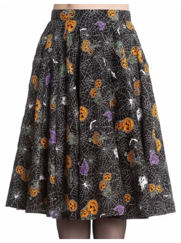Pumpkins and Webs Harlow Swing Skirt denim skirt trendy