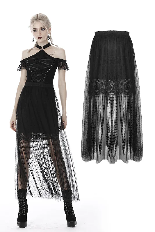 Punk tasseled mesh see-through long skirt KW167 linen skirt natural