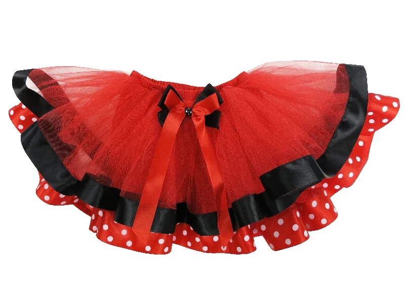 Red Black Minnie Polka dot  Ribbon Tutu Skirt leather skirt modern