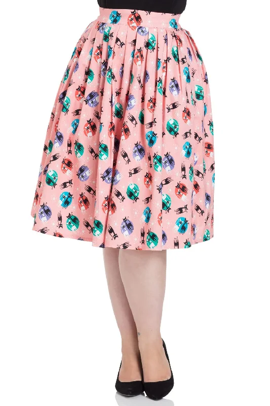 Pink Retro Kitty Cat Atomic Print Skirt denim skirt casual