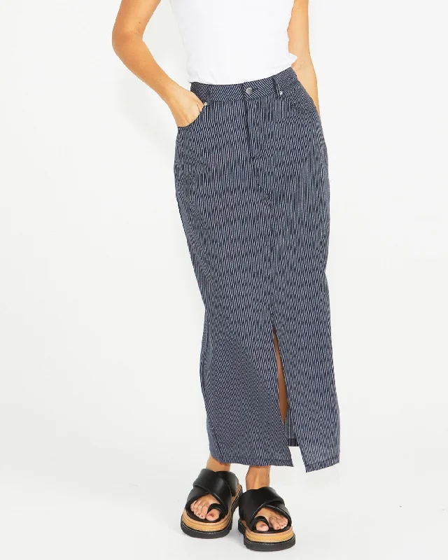 Sass Liberty Maxi Skirt Navy White Stripe leather skirt modern
