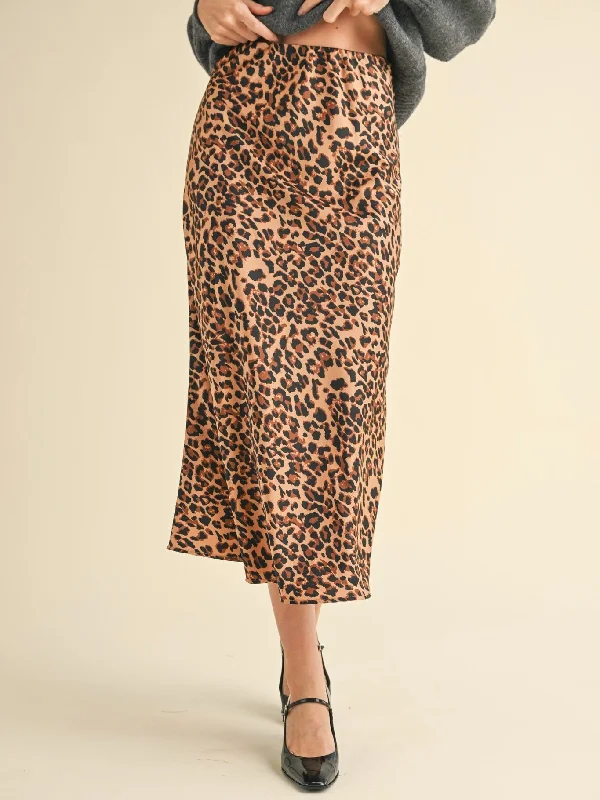 Satin Leopard Midi Slip Skirt chiffon skirt airy