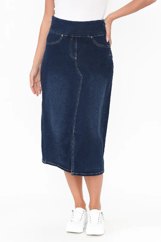 Shelby Navy Denim Stretch Skirt lace skirt delicate