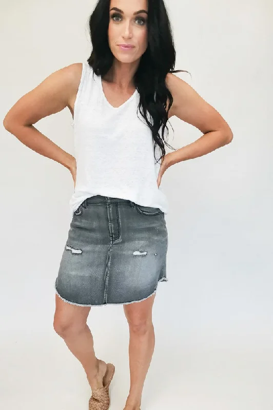 Shine On Label Super Fray Denim Skirt Vintage Charcoal Preorder One Mid February velvet skirt plush