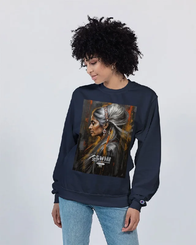 South Asian silver grey white hair sisters portrait [2] Unisex Sweatshirt | Champion Hoodie with Cropped Fit Short Trendy