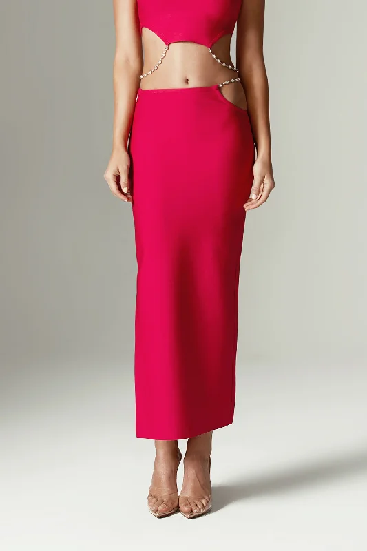 Star Cutout Rhinestone Skirt (Fuchsia) leather skirt sleek